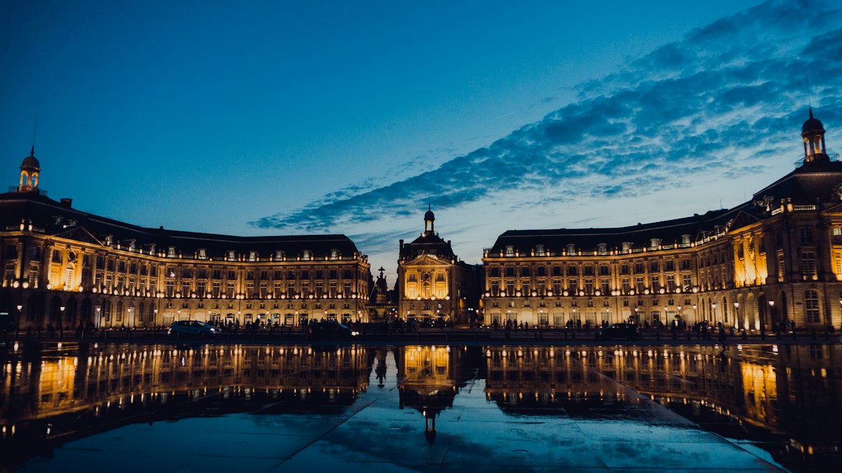 The Place de la Bourse in Bordeaux at night