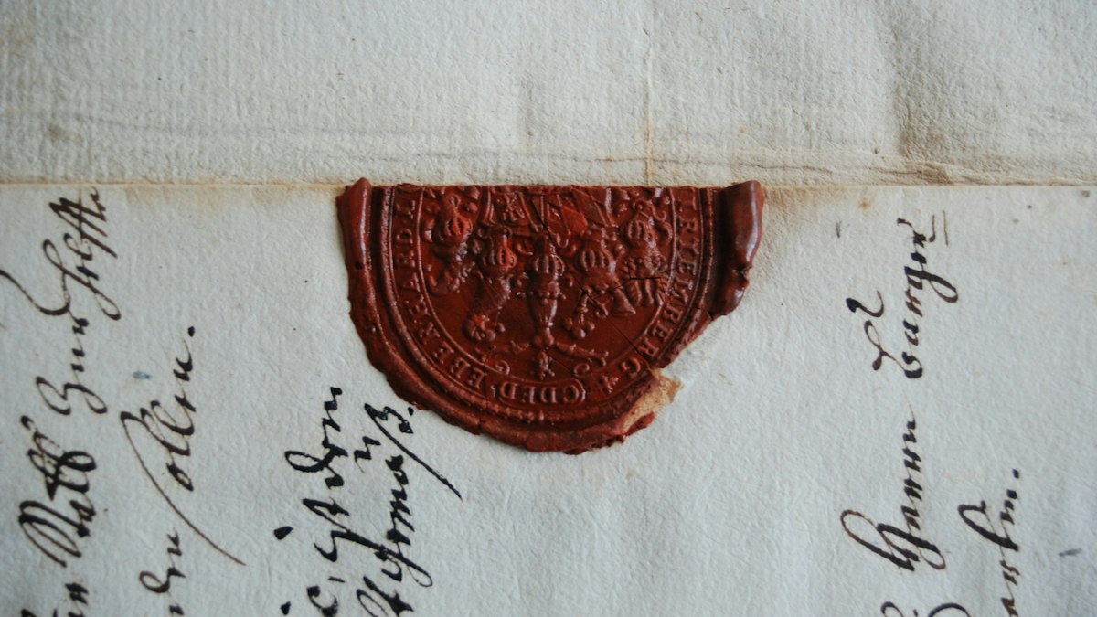 A wax seal on an official envelope