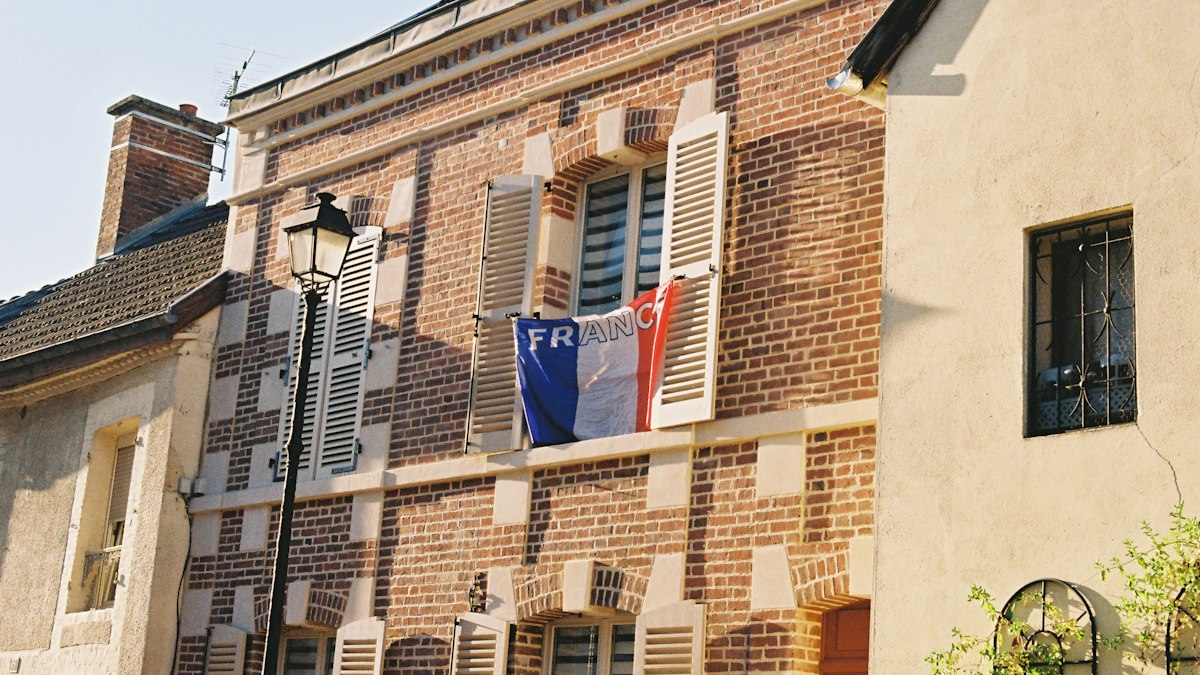 French flags on a public building
