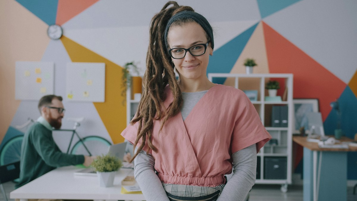 A young professional on an internship in an office