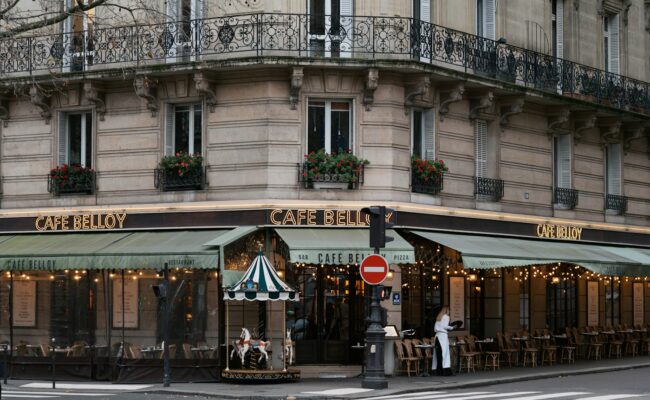 A classic Paris cafe on a street corner