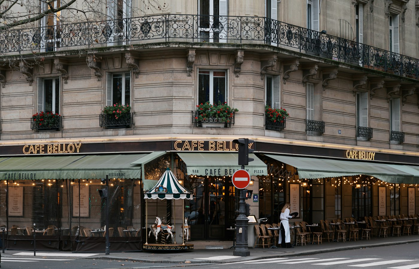 A classic Paris cafe on a street corner