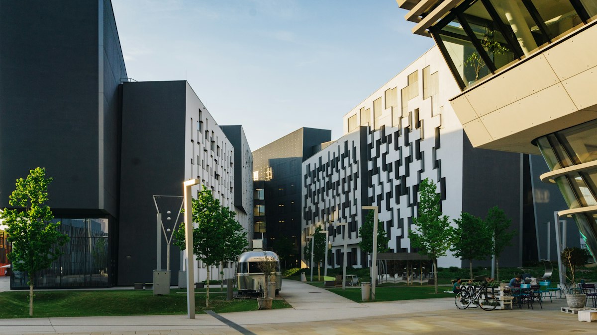 Modern student buildings in a European city
