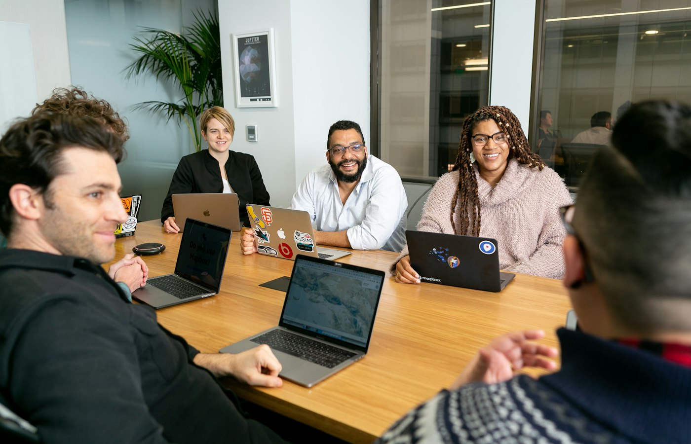 Business students working together at a table
