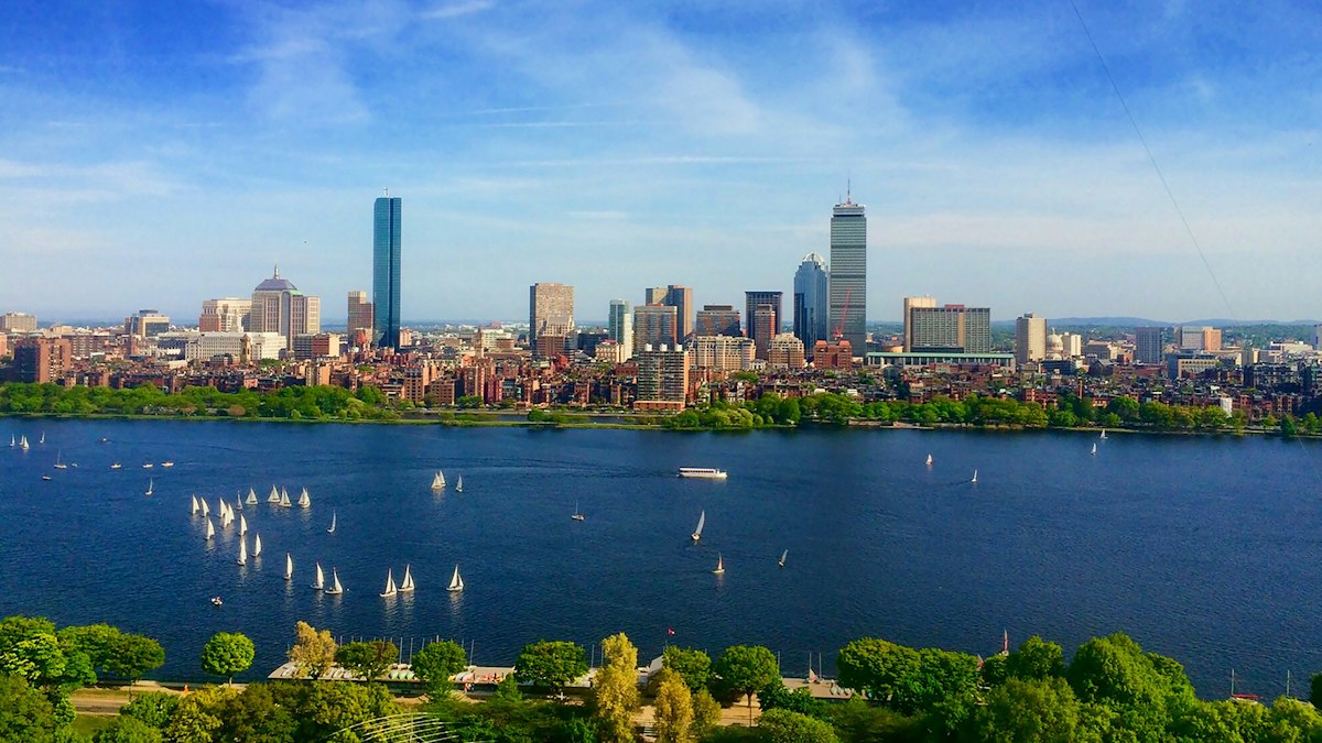 The Boston skyline across the water