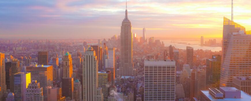 The Manhattan skyline at sunset