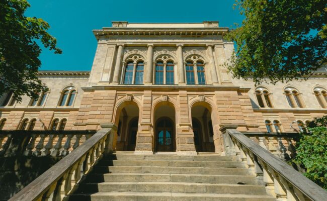 A historic stone university building