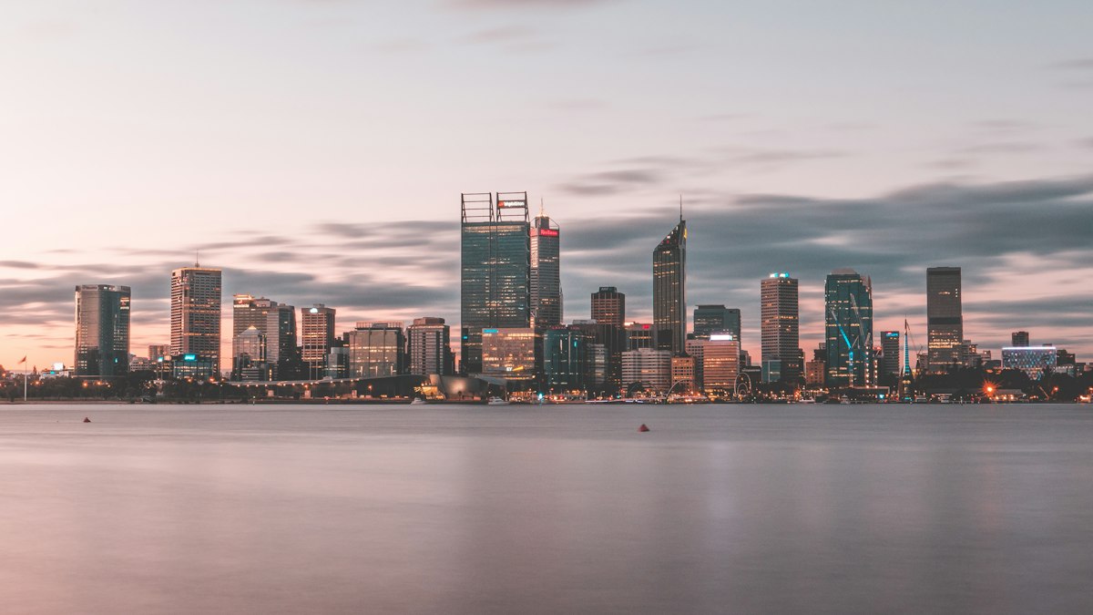 The Perth city skyline at dusk