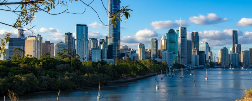 The Brisbane skyline along the river