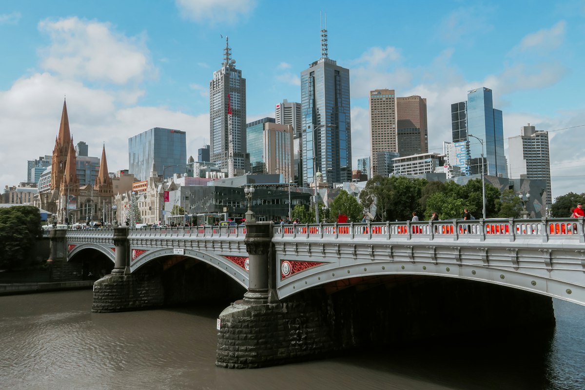 The Melbourne skyline and a bridge over the Yarra River
