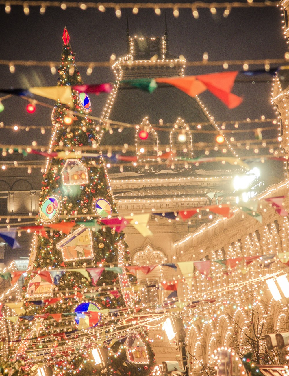 Festive lights over a shopping arcade in Moscow in winter