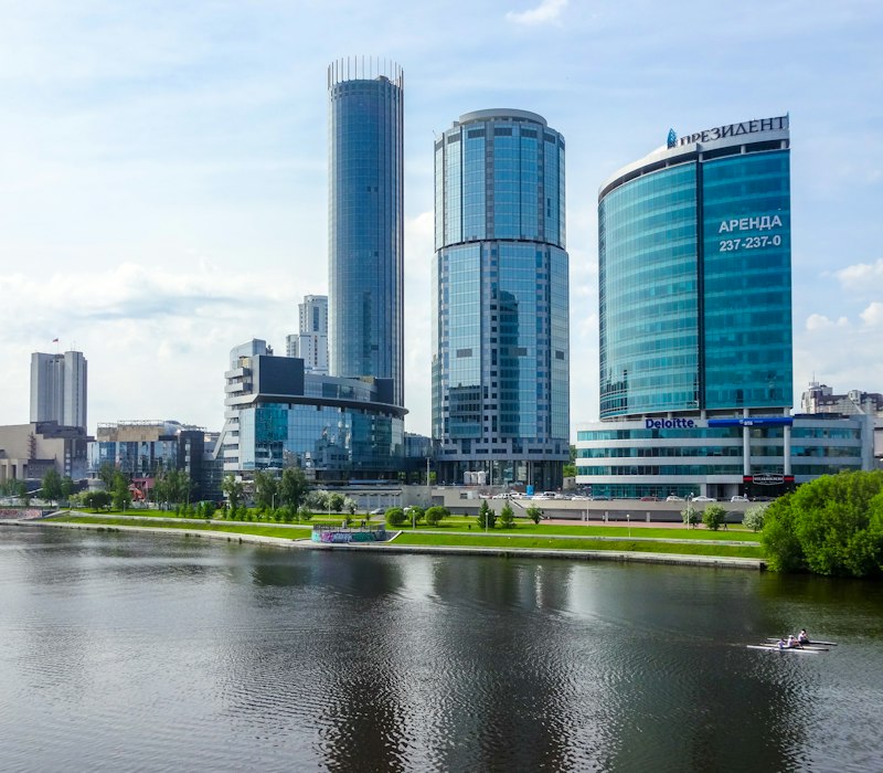 Modern towers on the waterfront in Yekaterinburg