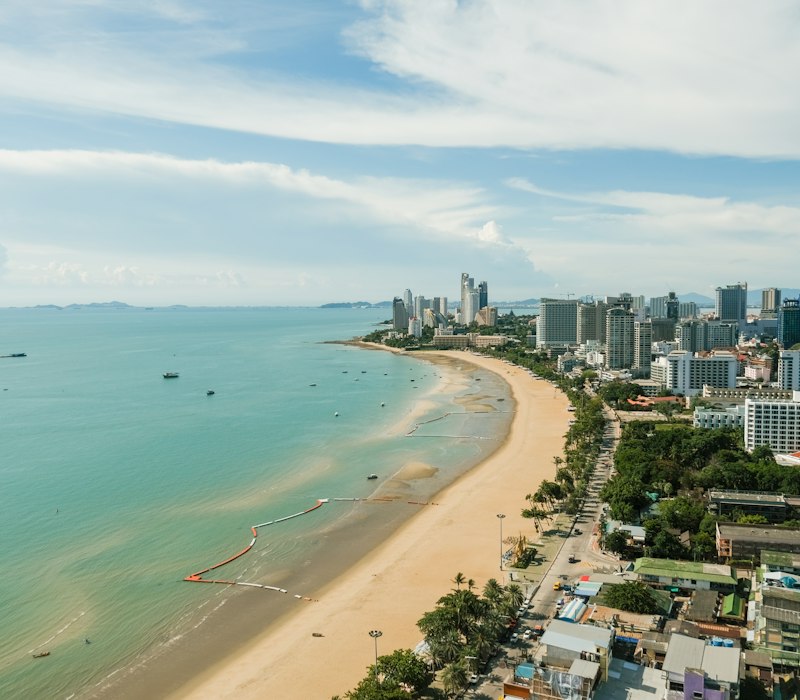 The beach and city at Pattaya on the Chonburi coast