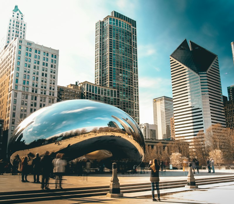 Visitors at Cloud Gate, the Bean, in Chicago