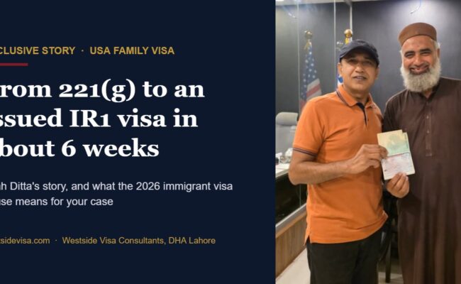 Allah Ditta with Mujtaba Maharvi after his IR1 visa was issued: a Westside client story