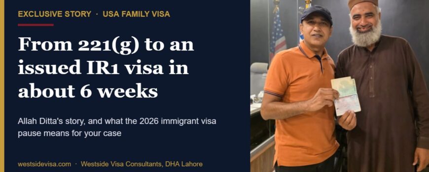Allah Ditta with Mujtaba Maharvi after his IR1 visa was issued: a Westside client story